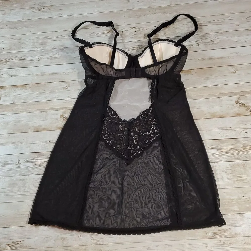 Y2K VINTAGE Victoria's Secret Sheer  Black Beige Slip Dress Keyhole Back 34B‎